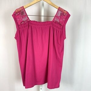 Allison Brittney XL Hot Pink Boho Flowy Crochet Cottagecore Tank Top Boxy